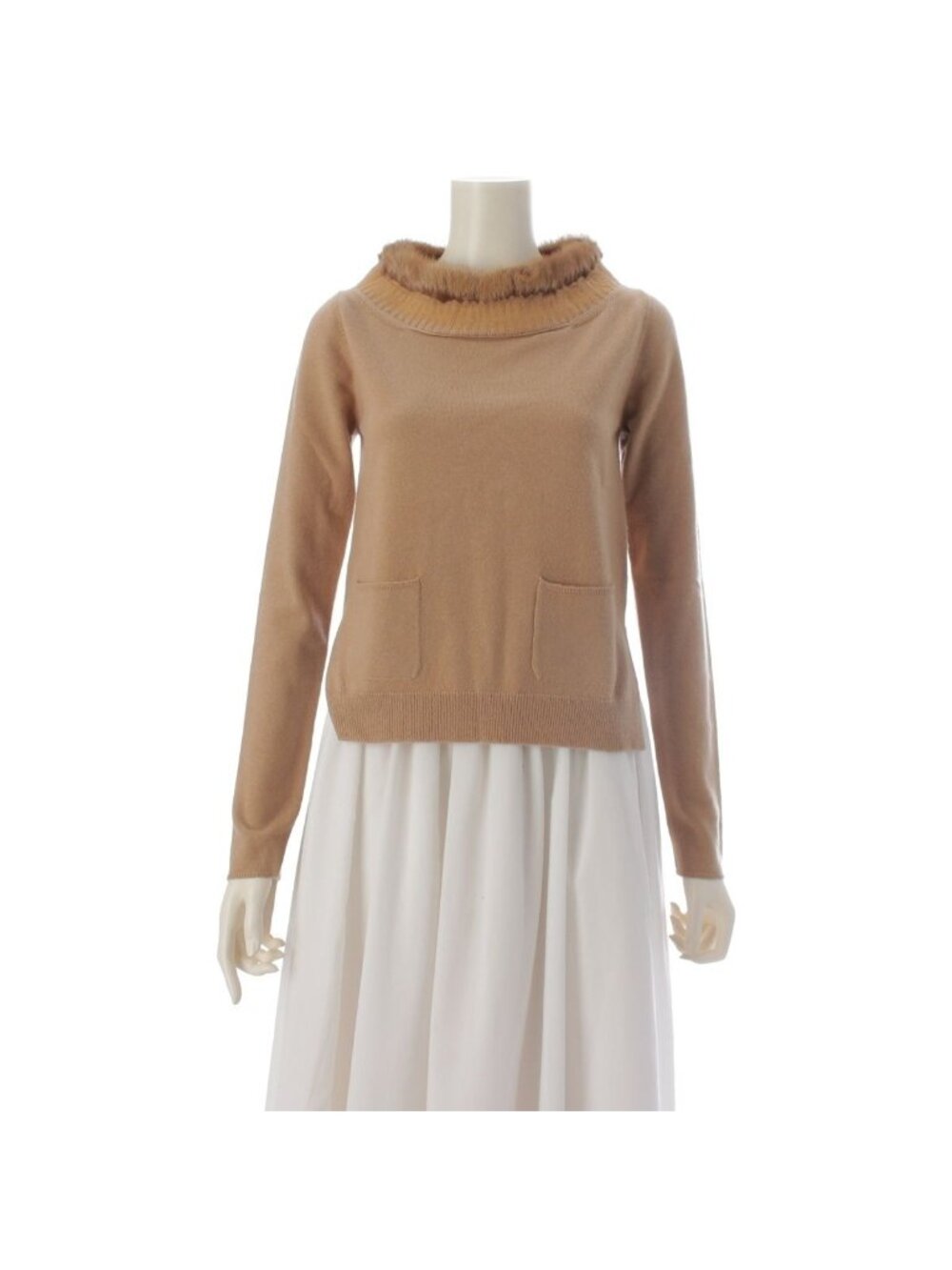 Prada Cashmere Mink Crew Neck Sweater Knit Top Beige 38